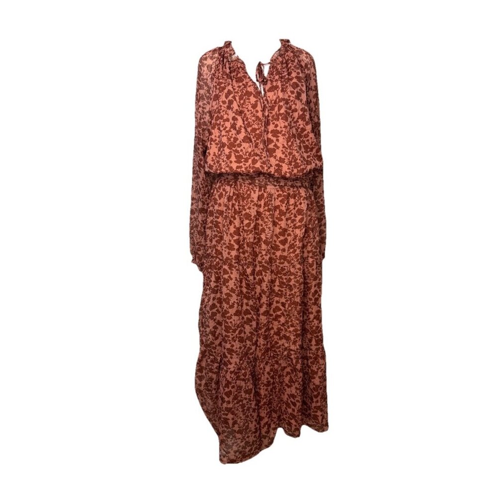 Laurel Grey Peasant Style Oversized Maxi Dress Sz XL Lined Rust See Measurements